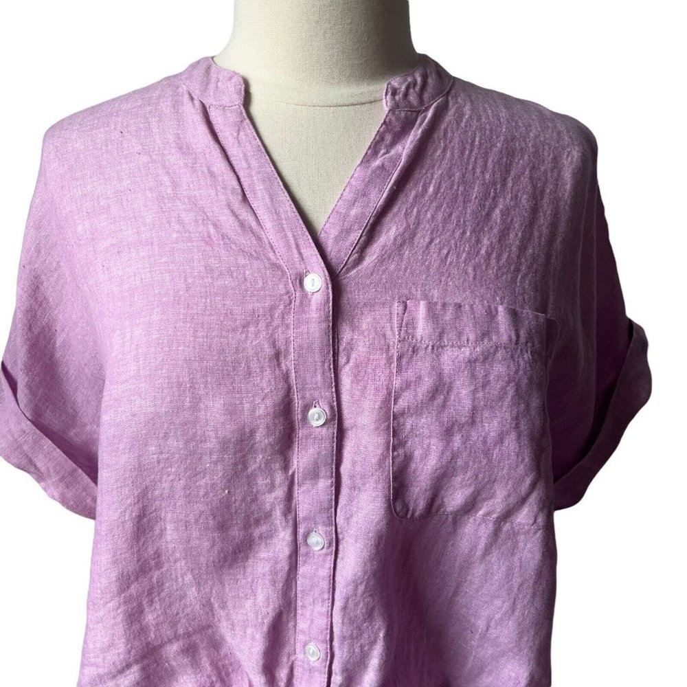 Linen Lavender Button Down Shirt - Picture 3 of 9